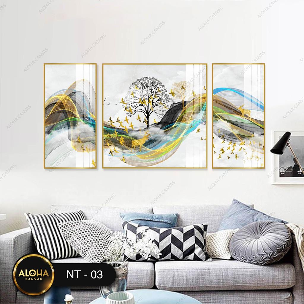 Bộ 3 Tranh Treo Tường Canvas Khung Gỗ Decor Trang Trí Phòng Khách Phòng Ngủ Phong Bếp