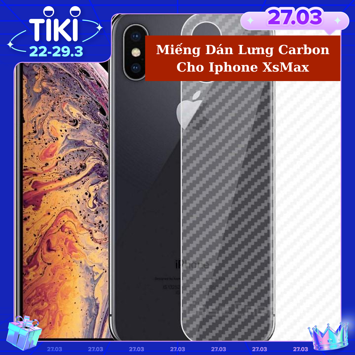 Miếng dán lưng chống trầy cho iPhone Xs Max vân Carbon