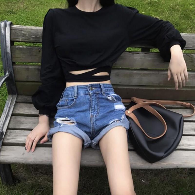 Áo thun nữ tay dài cổ tròn màu trơn