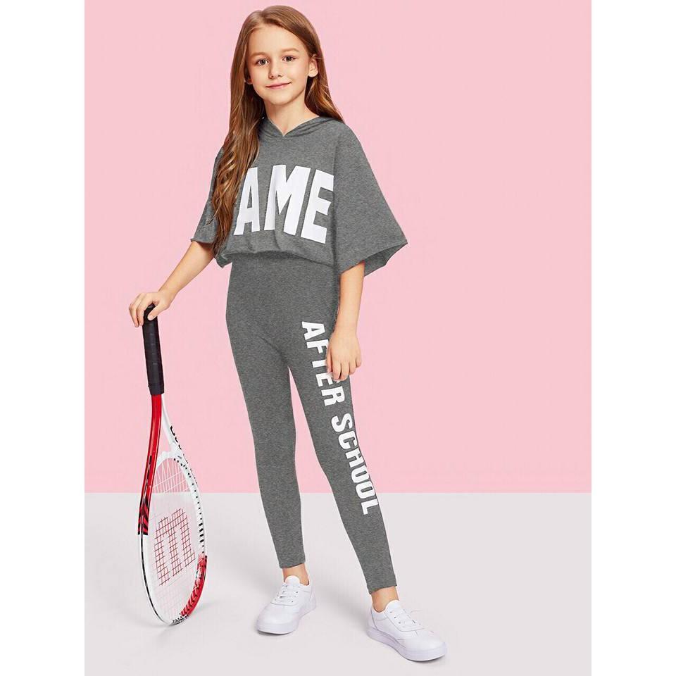 Bộ bé gái Thể thao FAME Quần ôm body kết hợp áo croptop rộng có nón