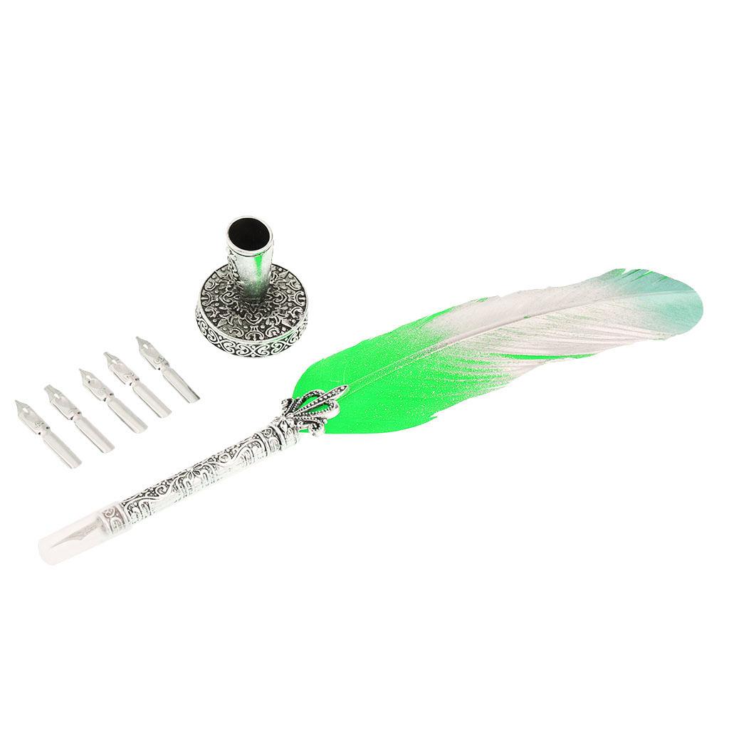 Antique Dip Feather Pen Set with 5pcs Nibs Pen Stand Birthday Wedding Christmas Gift