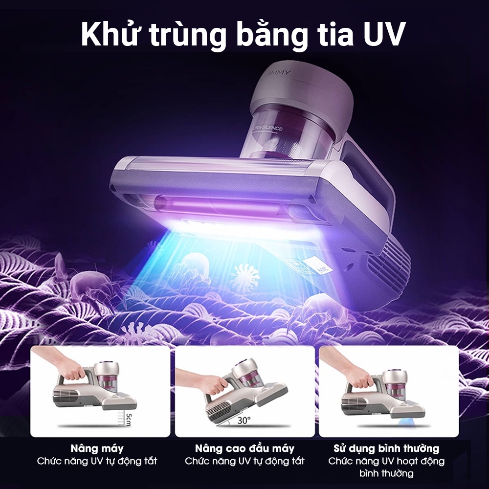 Máy Hút Bụi Giường Nệm JIMMY BX5 Diệt Khuẩn Bằng Tia UV 99,9% Công Suất 600W Lực Hút 15kPa Hút Sạch Tóc Và Lông Thú Cưng Vệ Sinh Giường Nệm Sạch Sẽ Cốc Bụi Trong Suốt Quan Sát Liền - Hàng Chính Hãng - Bảo Hành 12 Tháng