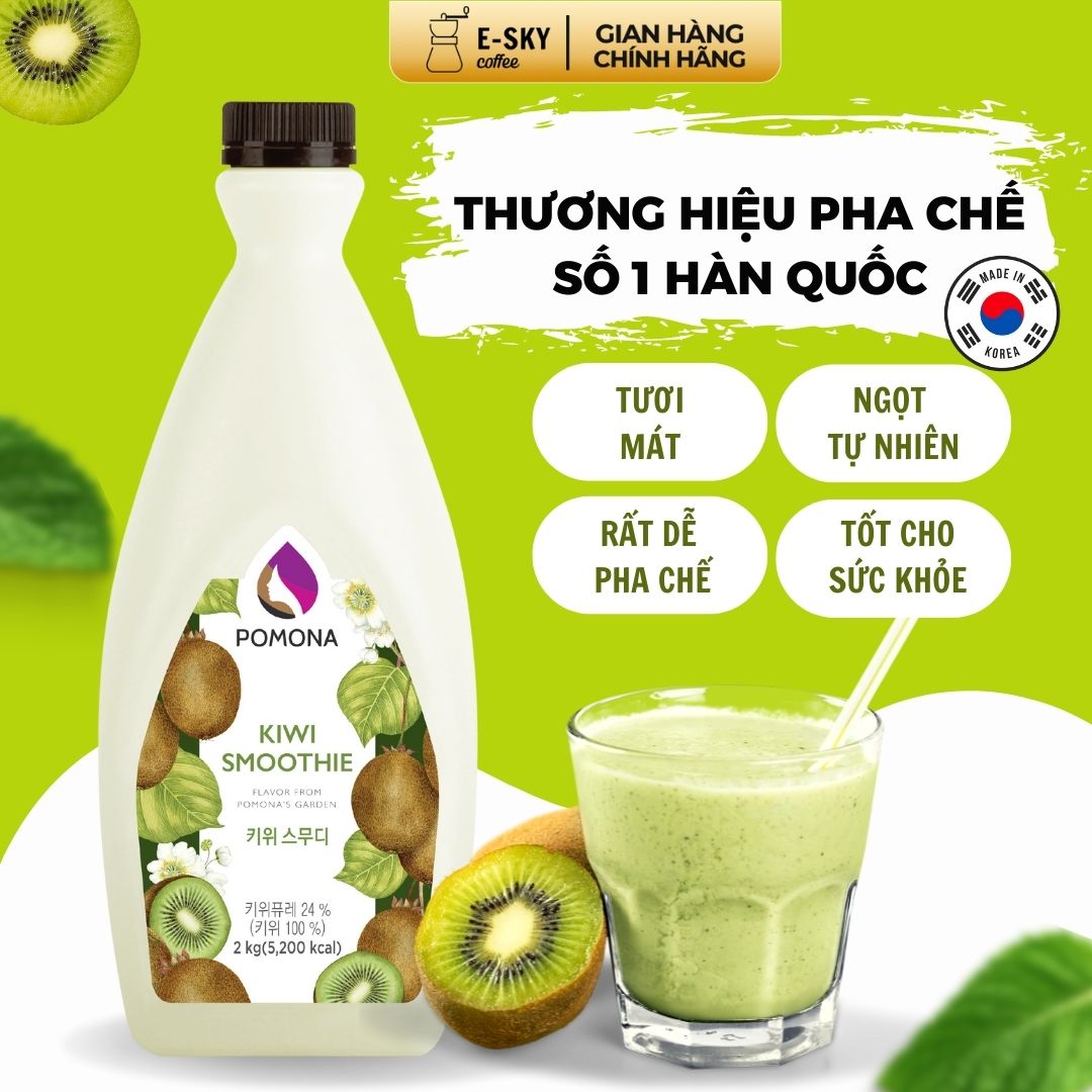 Mứt Kiwi Pomona Kiwi Smoothie Nguyên Liệu Pha Chế Hàn Quốc Chai 2kg