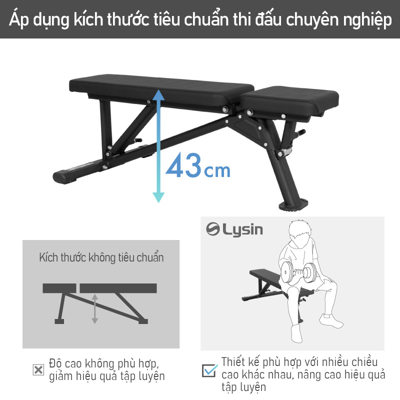 Ghế Tập Thể Hình Đa Năng LYSIN - Ghế Tập Tạ Tay Và Đẩy Ngực Tại Nhà, điều chỉnh linh hoạt 18 mức