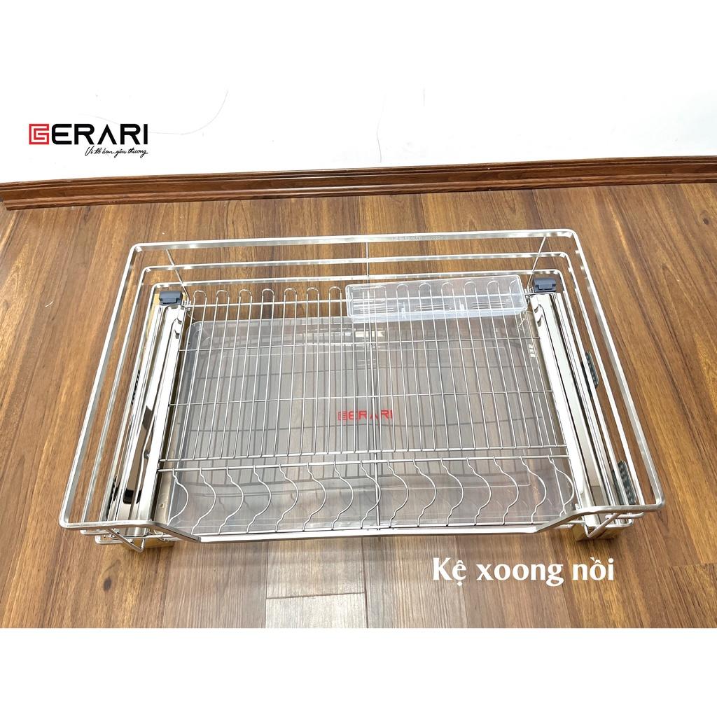 Kệ xoong nồi nan dẹt Gerari chất liệu Inox 304 bóng mờ cao cấp kèm che ray inox