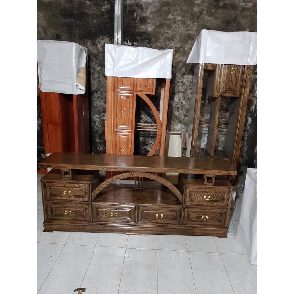 Kệ tivi kiểu vòm gỗ sồi m8, 2m,2m2