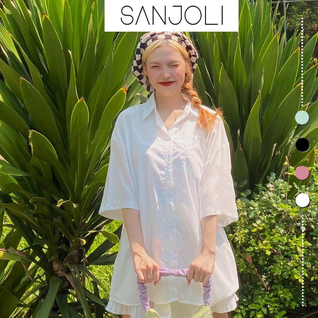 Áo Sơ Mi Form Rộng SANJOLI Áo So Mi Nữ Kiểu Oversize Tay Ngắn Thiết Kế Hàn Quốc Hot Trend AO058