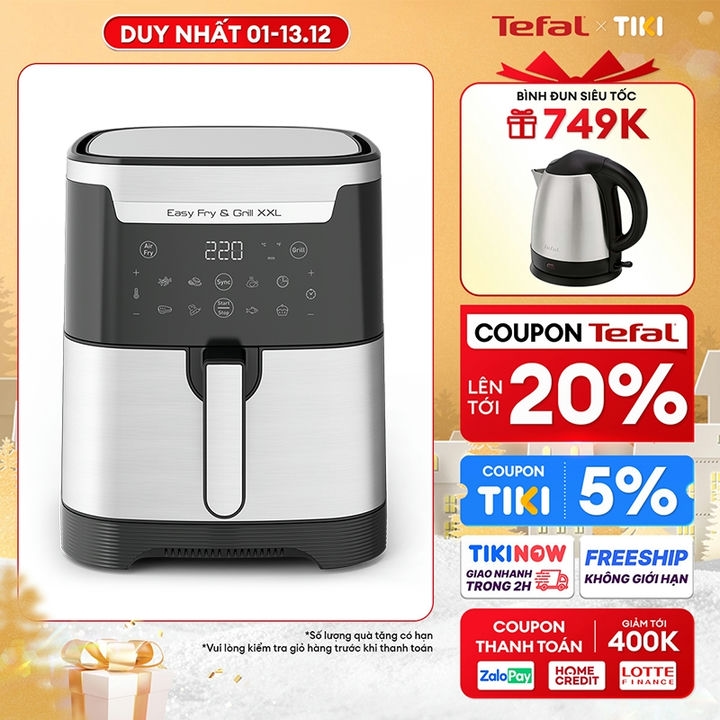 Nồi chiên không dầu Tefal 2in1 Easy Fry & Grill 6.5L XXL EY801D15 - Hàng chính hãng