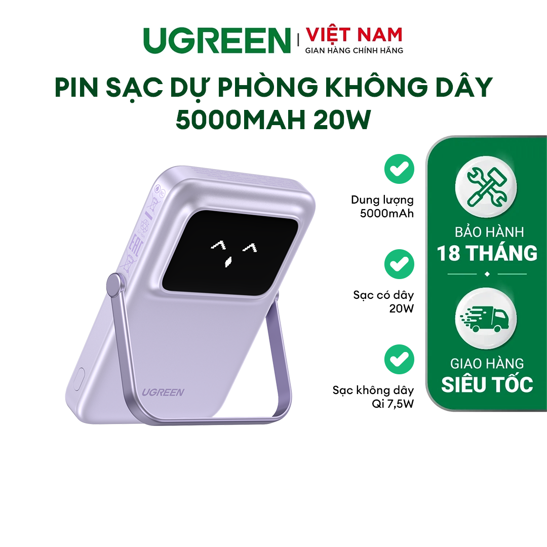 Pin sạc dự phòng 5000/10000mAh Ugreen UNO sạc nhanh PD 20W/30W | Màn LED Robot | Hàng chính hãng | Bảo hành 18 tháng 1 đổi 1
