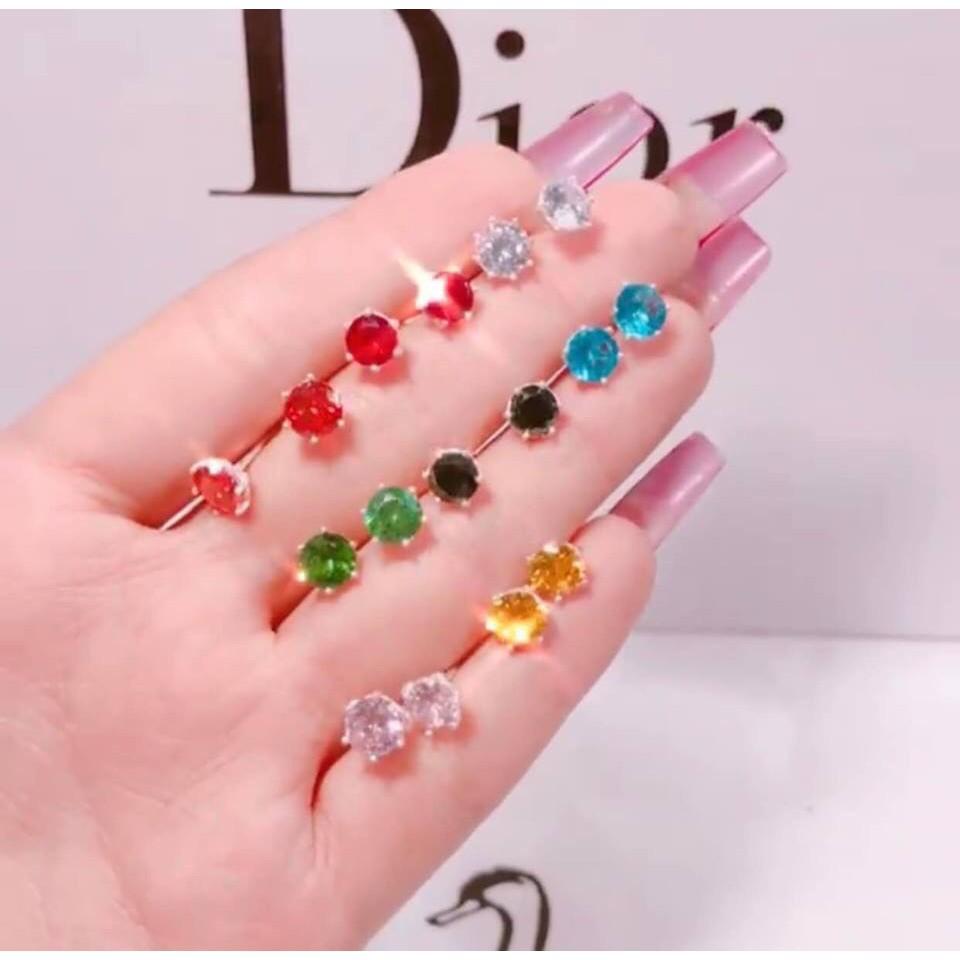 BÔNG TAI NỮ BẠC TA - BÔNG NỤ ĐỦ MÀU THEO MỆNH -