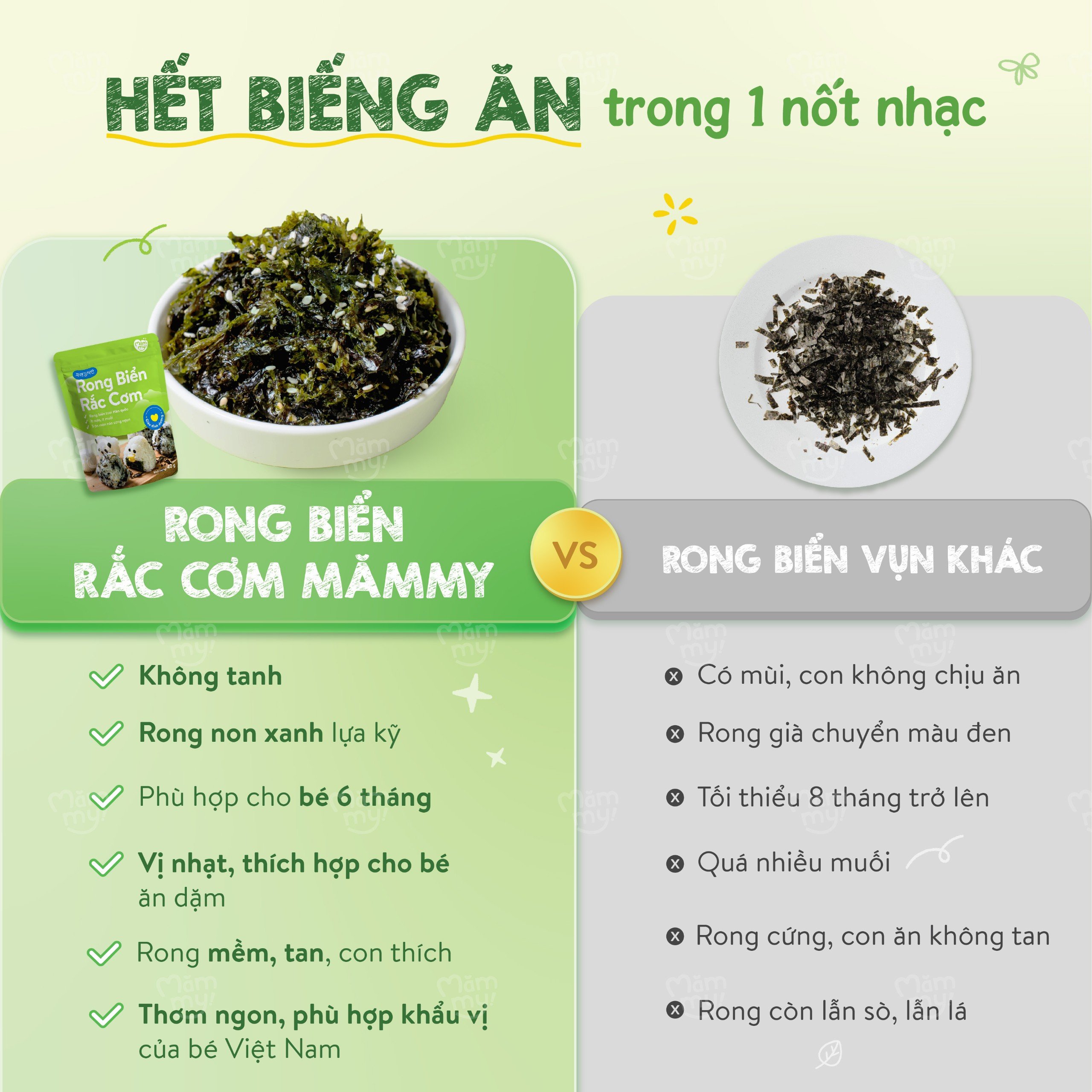 Rong biển rắc cơm Mămmy ít mặn, không tanh, tăng hương vị cho bé, phù hợp cho bé 6 tháng tuổi