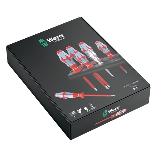 Bộ tua vít thép không gỉ cách điện 3160 i/7 Screwdriver set, stainless and rack Wera 05022728001