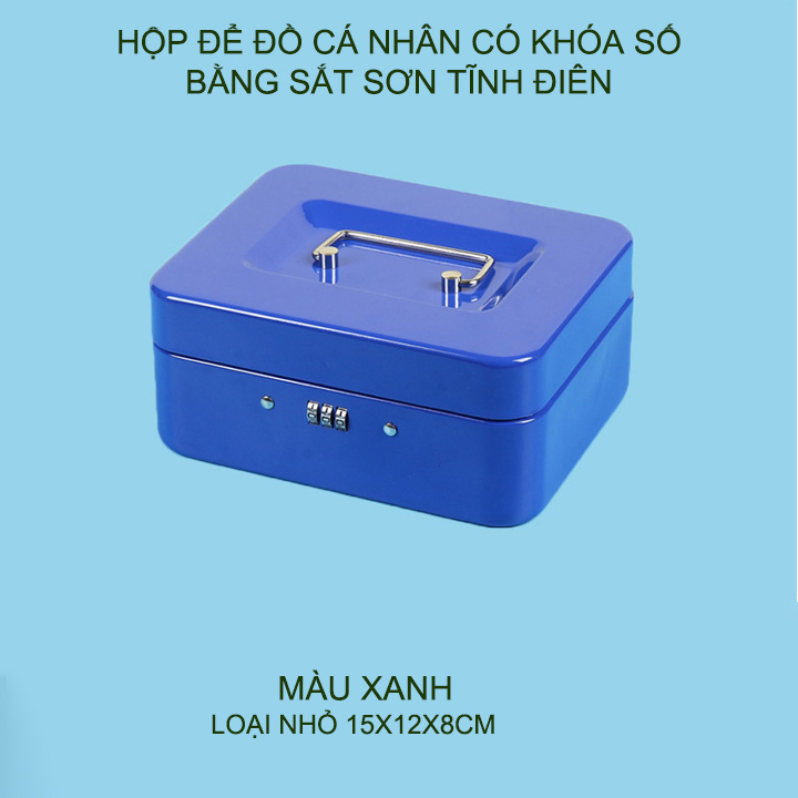 Hộp để đồ cá nhân có khóa số, bằng sắt sơn tĩnh điện, dùng để tiền, đồ trang sức, đồ cá nhân, loại nhỏ 15x12x8cm