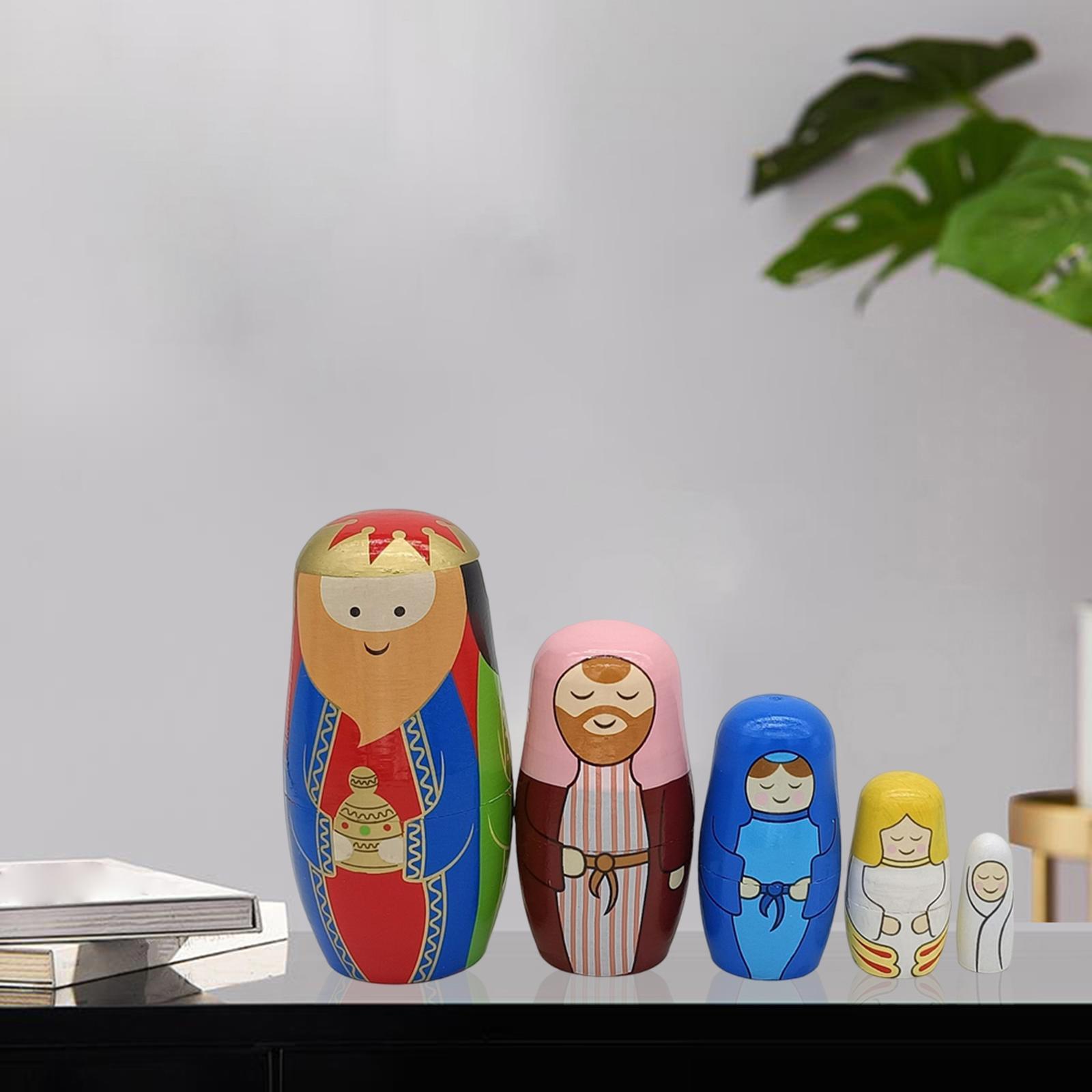 5Pcs Lovely Matryoshka Decoration Russian Nesting Dolls for Christmas Kids