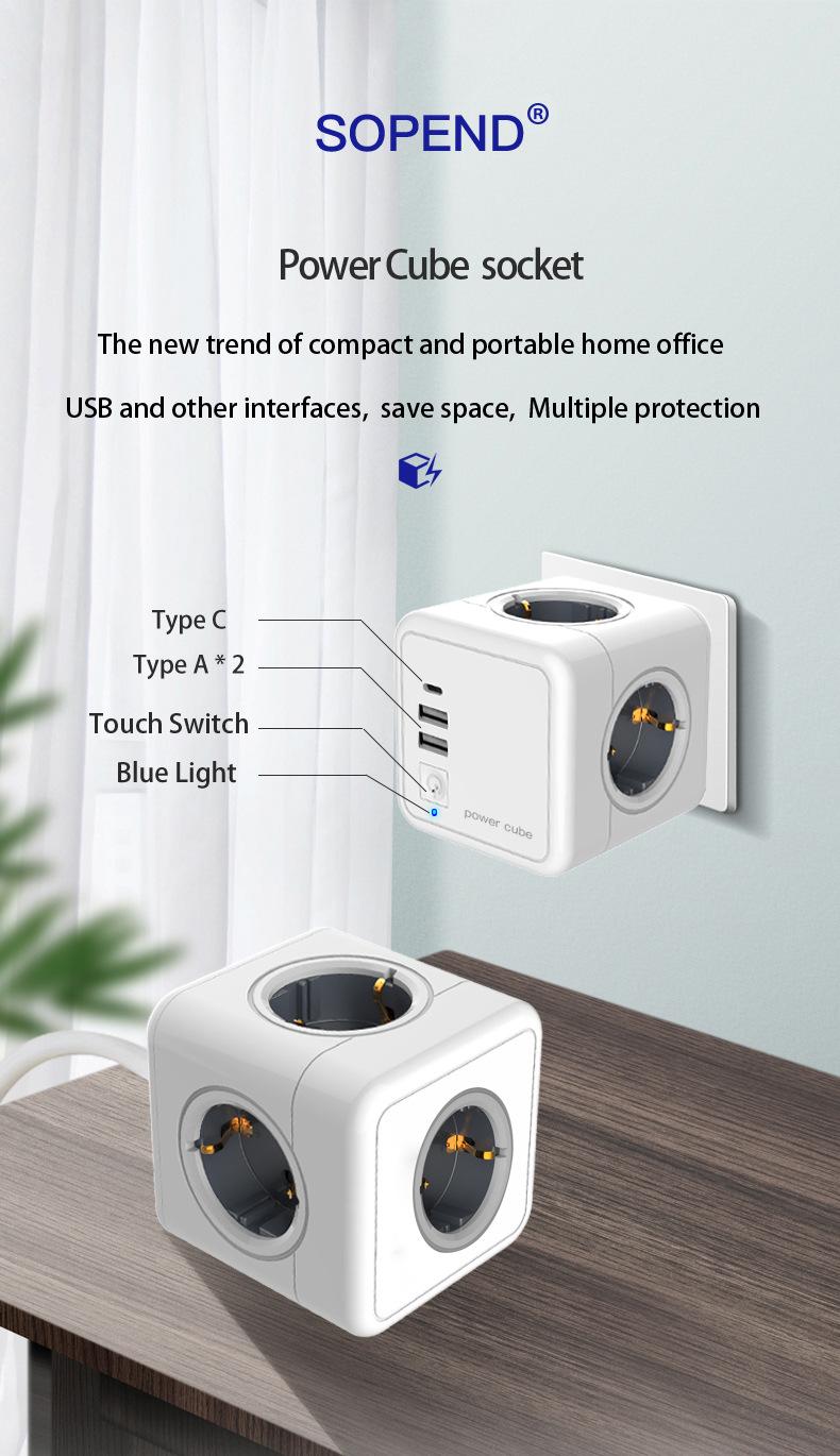 Multi-functional Square Socket Portable Conversion Adapter Power-cube Converter Eu Plug