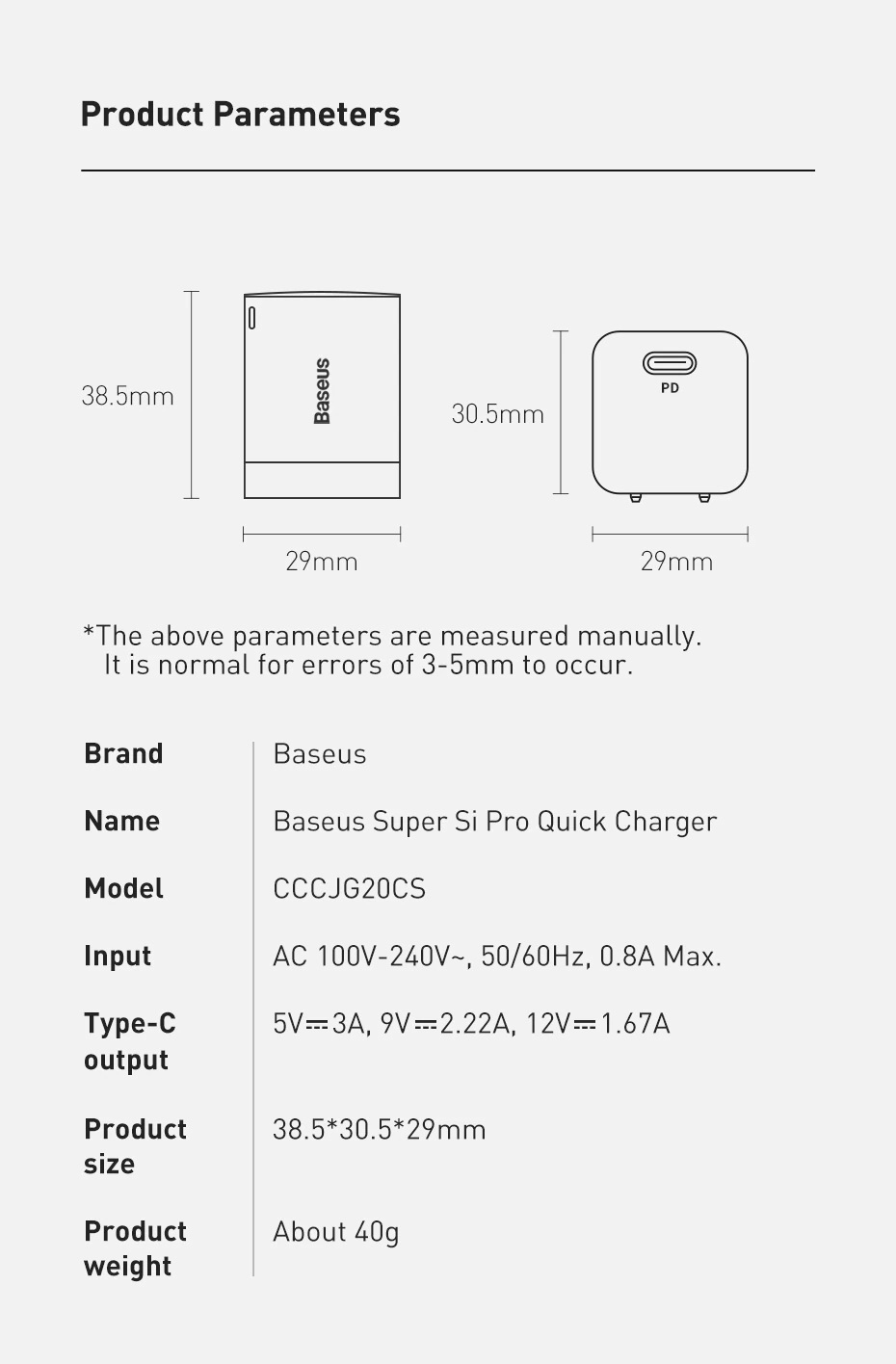 Bộ sạc nhanh IP13 Baseus 20W Super Si Pro Mini USB C sạc nhanh QC3.0 PD - Hàng chính hãng