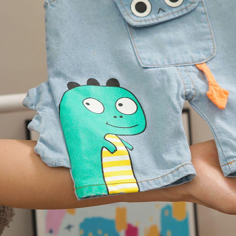 Bộ quần áo bé trai quần yếm trẻ em (0-4 tuổi) hình khủng long-Set áo thun cotton ngắn tay+quần yếm
