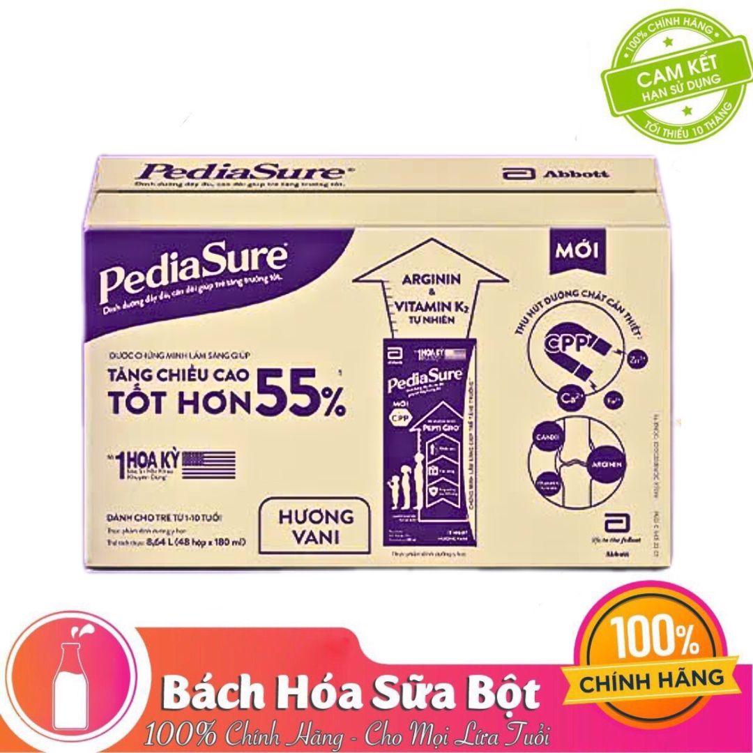 Thùng 48 Hộp Sữa Nước Abbott Pediasure Vani 180Ml Cho Trẻ Từ 1 - 10 Tuổi
