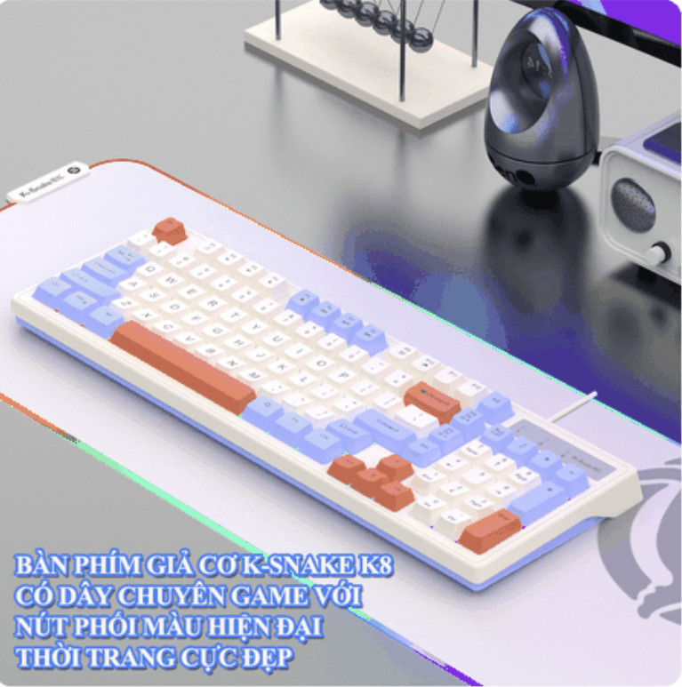 Bộ bàn phím và chuột có dây K-SNAKE KM800 chuyên game thiết kế phím mini size với bản phối màu sắc mới lạ kèm theo đèn led 7 màu dành cho game thủ