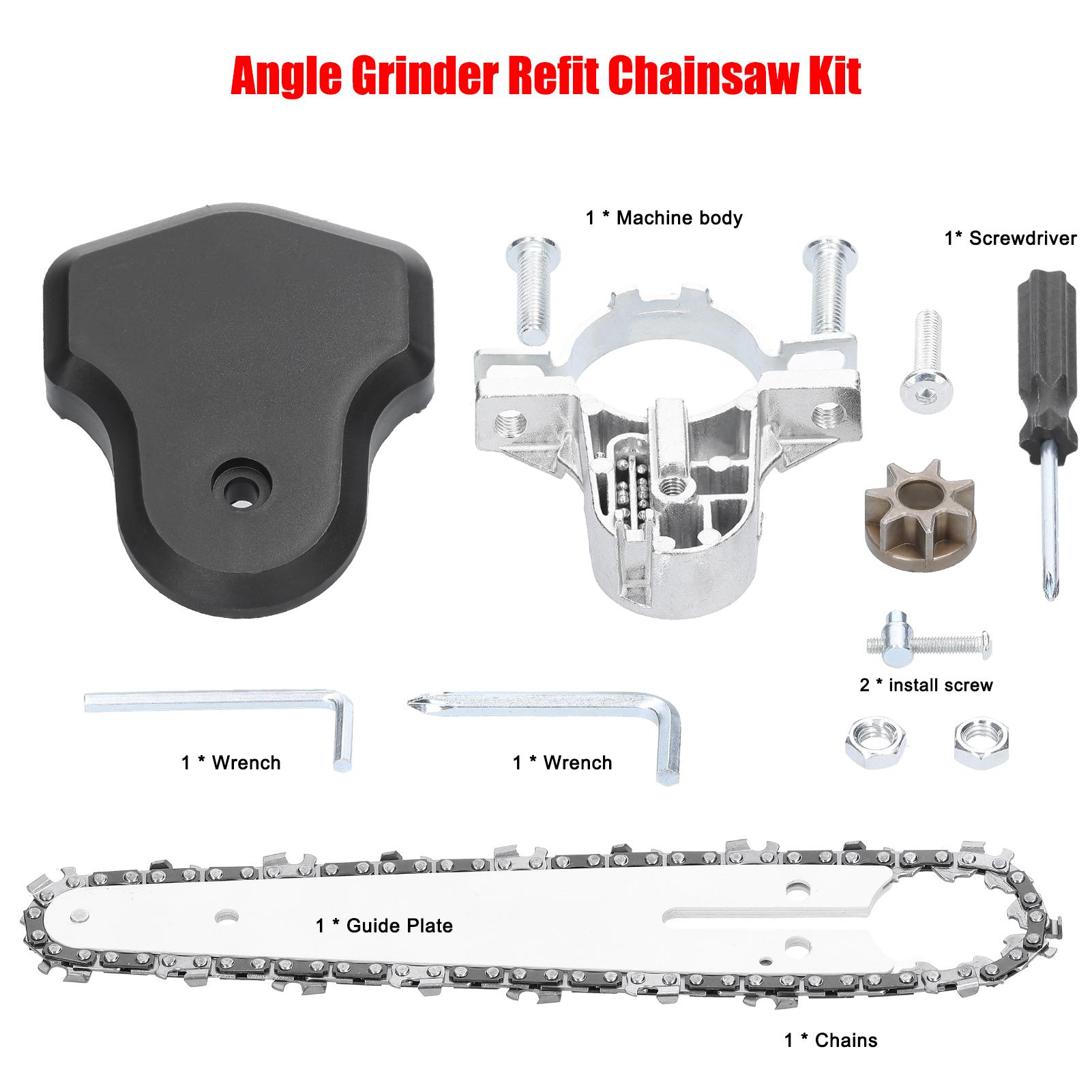 Máy mài góc Tái trang bị Bộ chuyển đổi cưa xích Bộ giá đỡ cưa xích 6 inch Thay đổi máy mài góc thành cưa xích Bộ công cụ Dụng cụ điện chế biến gỗ đa năng