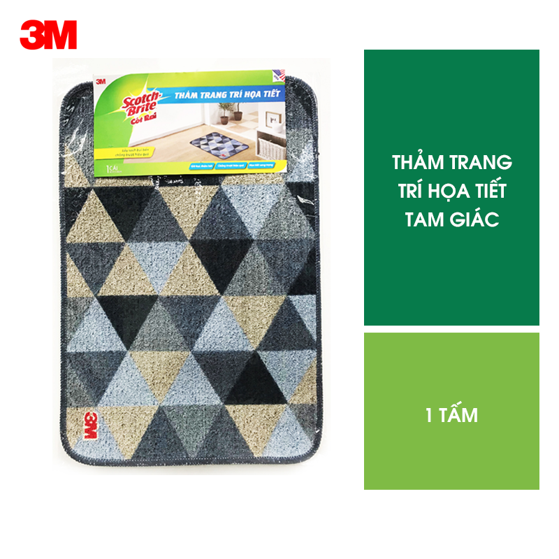 Thảm chống trượt cao cấp Scotch-Brite 3M 40x60cm đa năng, lấy bụi hiệu quả, thấm hút nước tốt, hoạ tiết tam giác