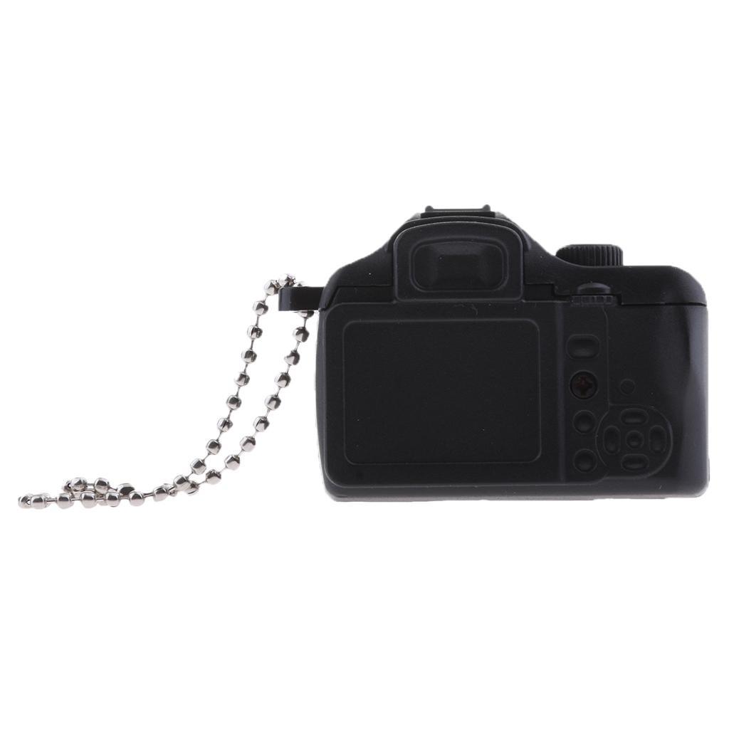 Cute Mini DSLR Camera Style LED Flash Light Keychain Key  Holder black