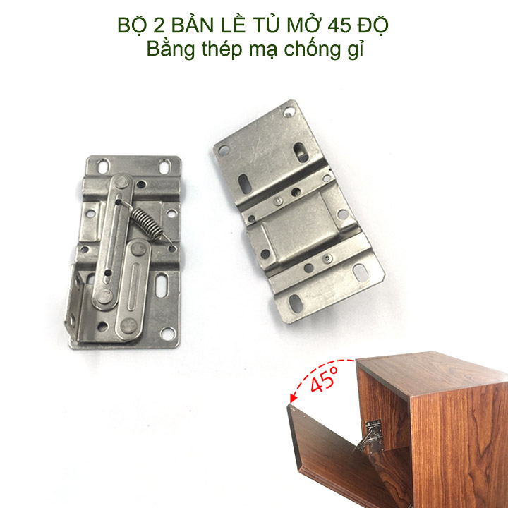 Bộ 2 bản lề tủ 45 độ, bằng thép mạ niken chống gỉ, dùng chỏ tủ bếp, tủ giày