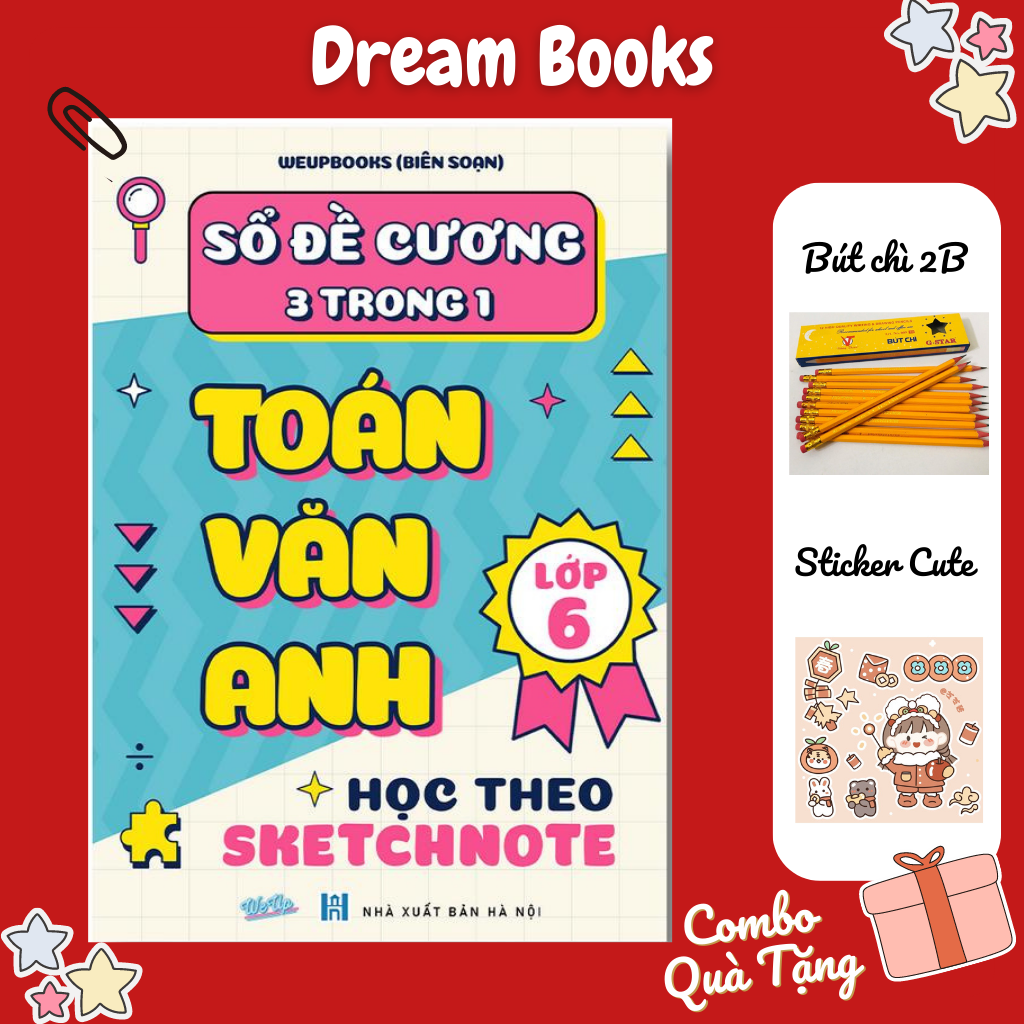 Sách - Sổ Tay Đề Cương 3 Trong 1 Toán Văn Anh 6- Học Theo SKETCHNOTE