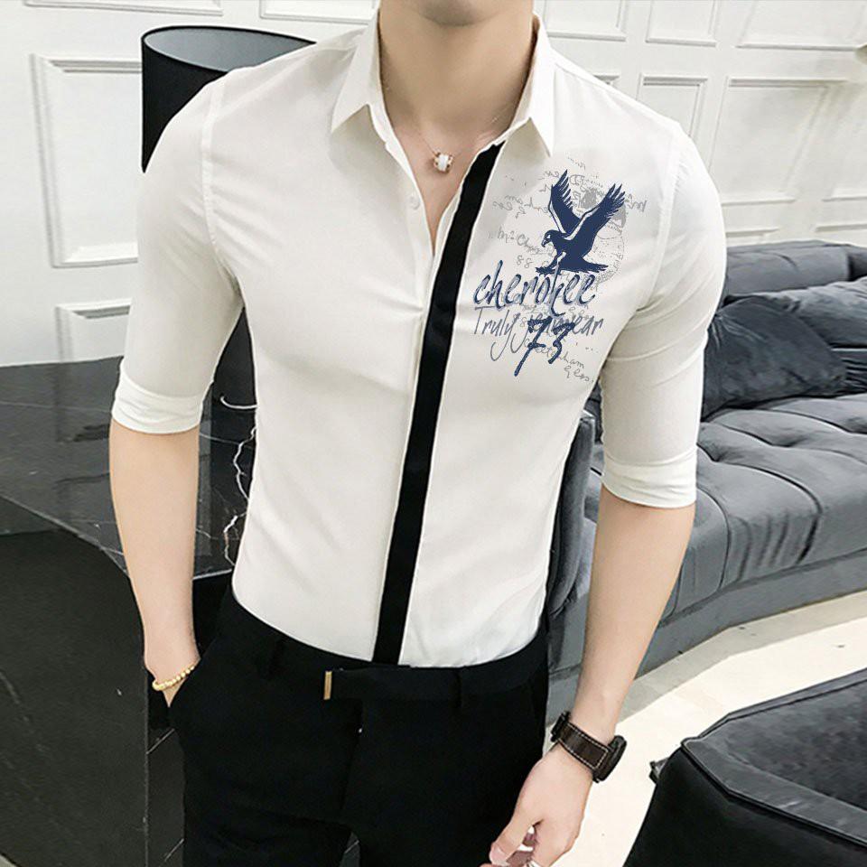 Áo sơ mi nam trắng tay dài họa tiết cao cấp SM308