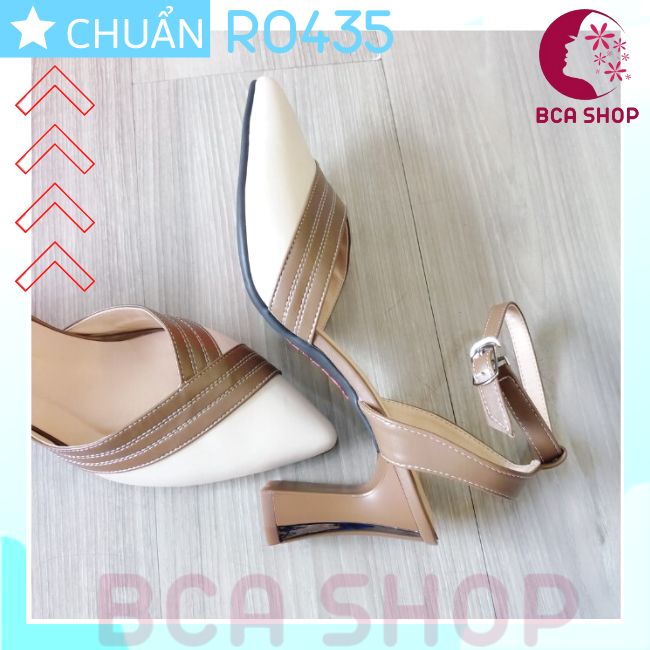 Giày cao gót nữ 6p RO435 ROSATA tại BCASHOP đế vuông mũi nhọn phối màu thời trang và sành điệu - kem phối nâu