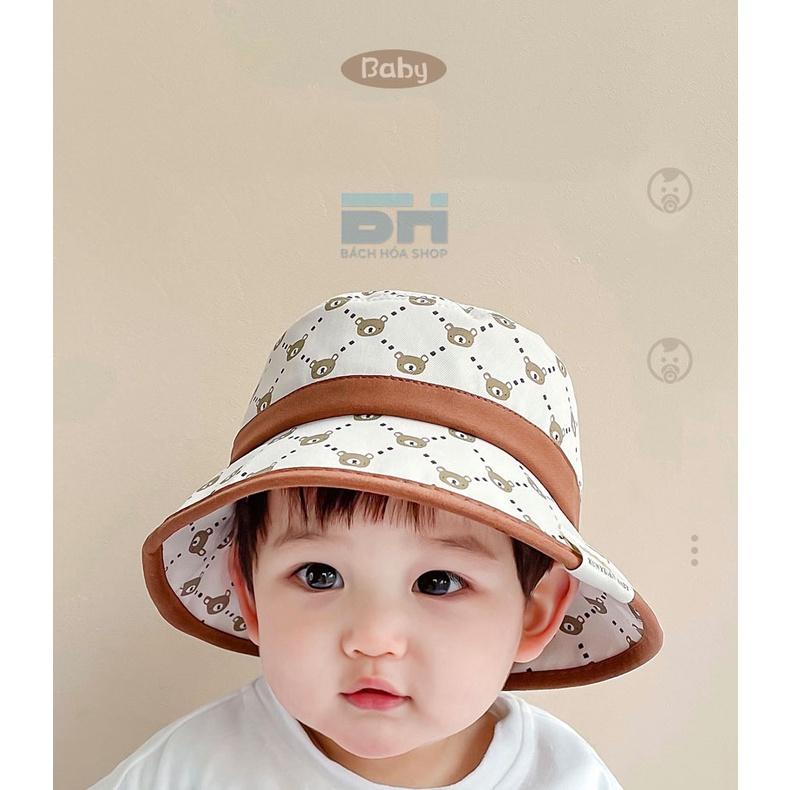 Mũ chống nắng ngư dân in hình gấu, vành tròn, chất liệu vải chống nắng UPF50 - Phù hợp với bé từ 6 tháng đến 4 tuổi