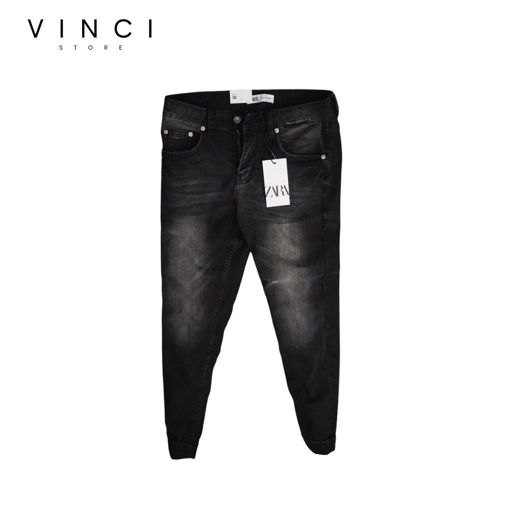 Quần Jean Nam Vnxk Xanh Trơn Slim Fit Ống Côn Chất Bò Co Dãn