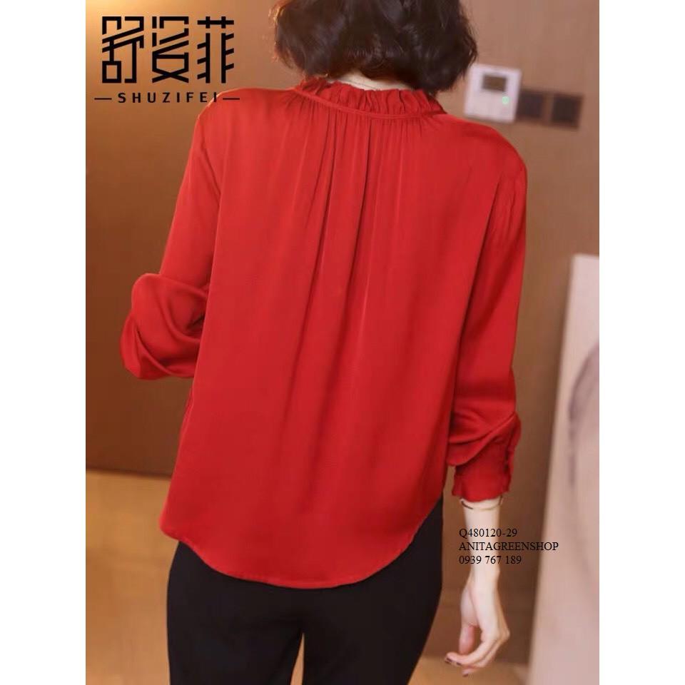 Q480120 ÁO BÈO CỔ NHÚN MÀU ĐỎ