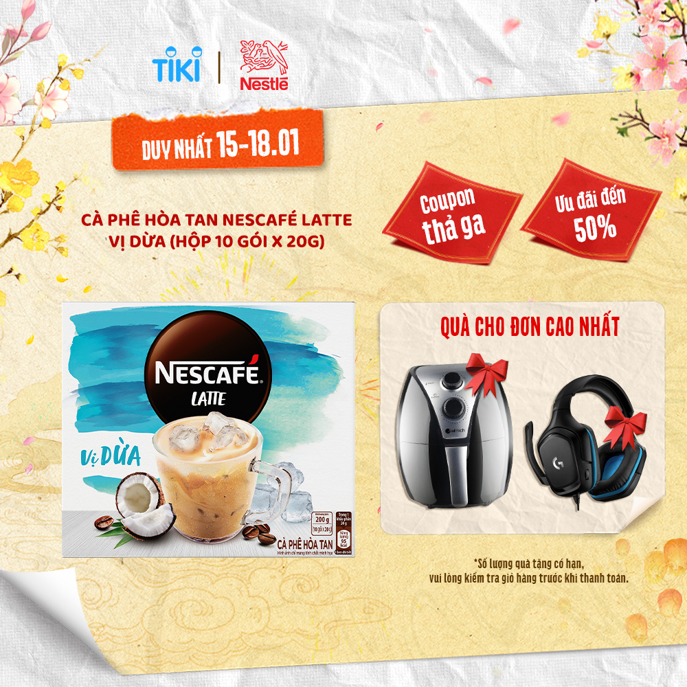 Cà phê hòa tan NESCAFÉ Latte VỊ DỪA (hộp 10 gói x 20g)