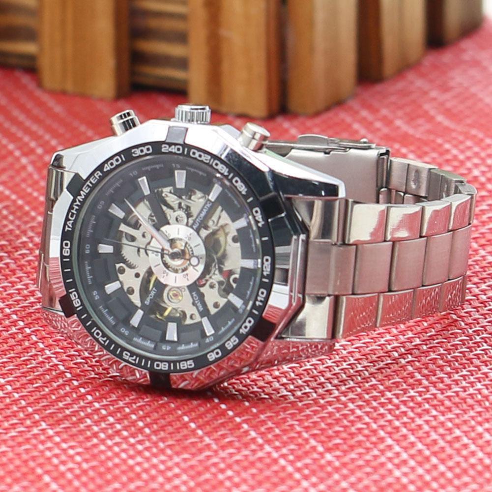 Đồng Hồ Nam Rỗng Quay Số Xương Cơ Tự Động Dây Thép Không Gỉ Đồng Hồ Đeo Tay