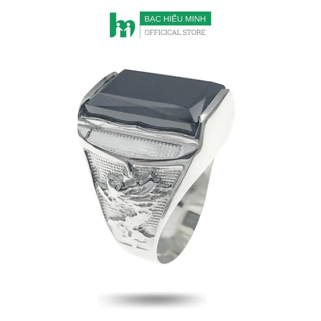Nhẫn Nam Bạc Hiểu Minh NA593 - Hình Rồng Đá Đen - Bảo Hành Vĩnh Viễn