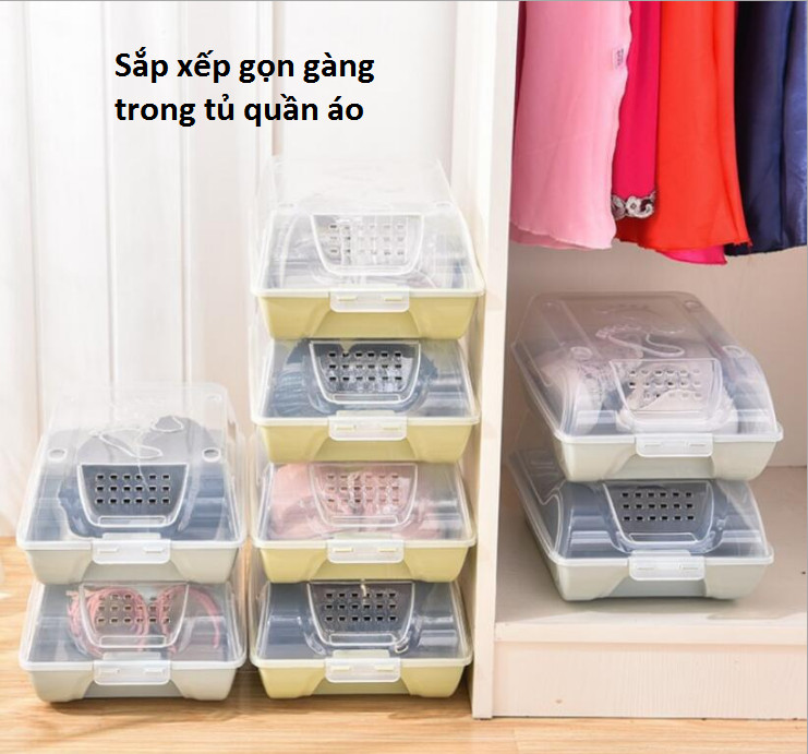 Combo 2 hộp đựng giày có nắp trong suốt (giao màu ngẫu nhiên)