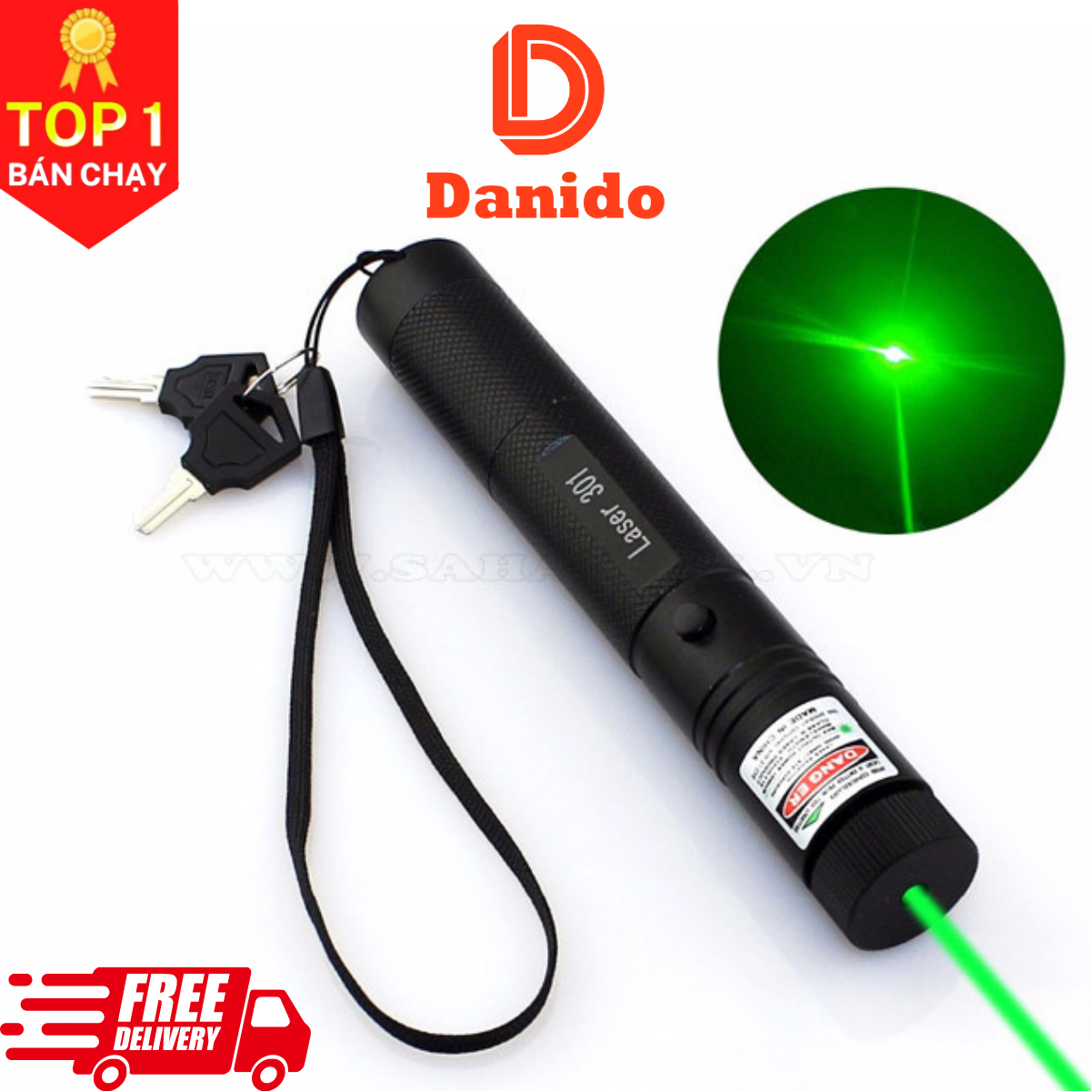 Đèn Laser siêu sáng Laze SD 303  full hộp kèm pin và củ sạc - Đèn pin laser ánh sáng xanh cao cấp chính hãng D Danido