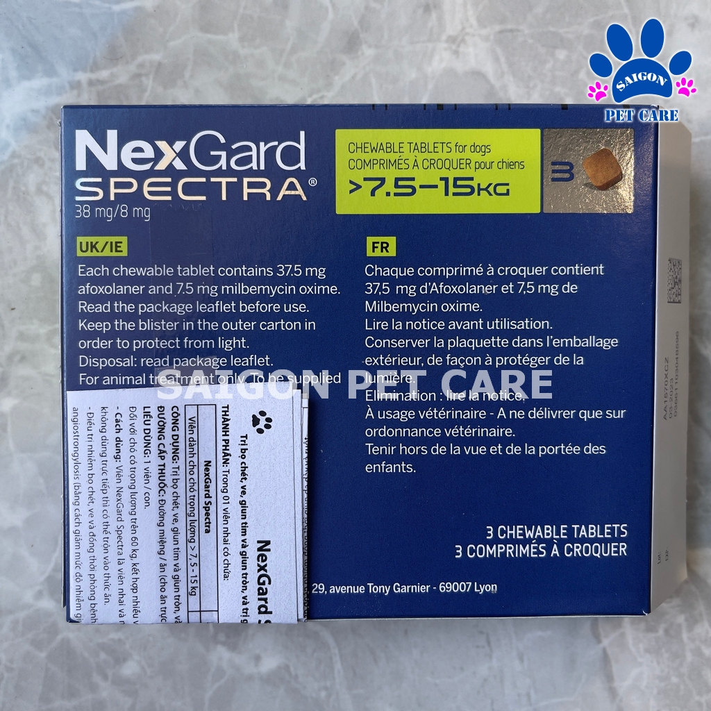 Nexgard Spectra phòng ngừa và trị ve rận, bọ chét, giun sán cho chó