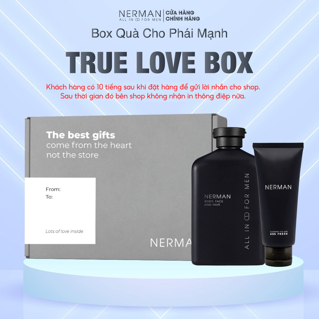 Bộ quà tặng nam giới - TRUE LOVE BOX - Sữa tắm gội hương nước hoa 350ml & Gel rửa mặt 100ml