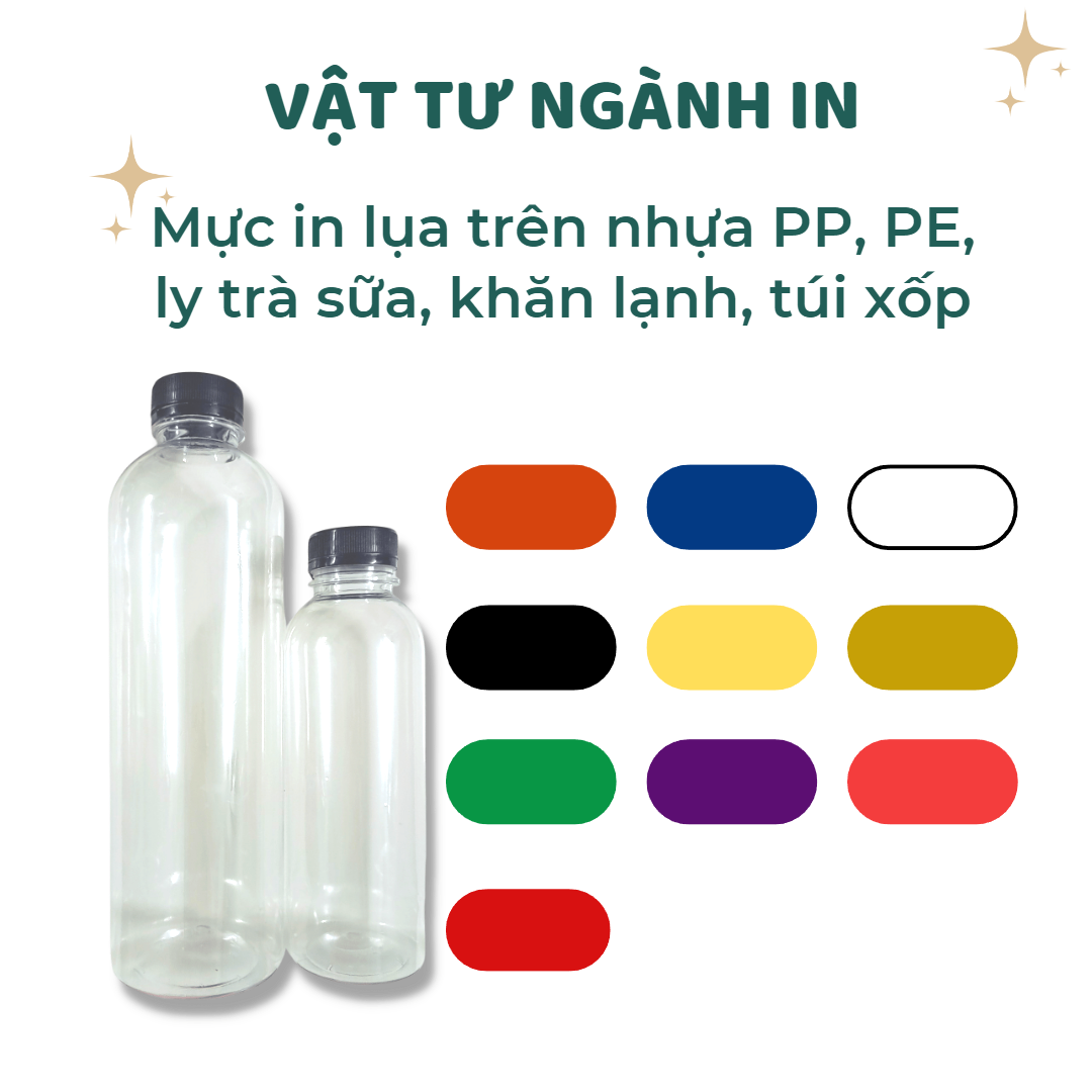 Mực in lụa in trên nhựa PP, PE, ly trà sữa, khăn lạnh, túi xốp, chai 500ml và 1 lít