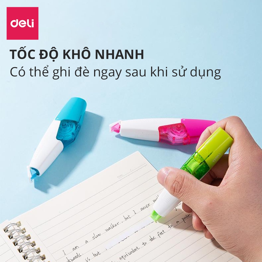 Băng xóa kéo học sinh 6m Deli - Kiểu dáng mới dễ sử dụng có nắp bảo vệ đầu kéo - Màu ngẫu nhiên - EH21401