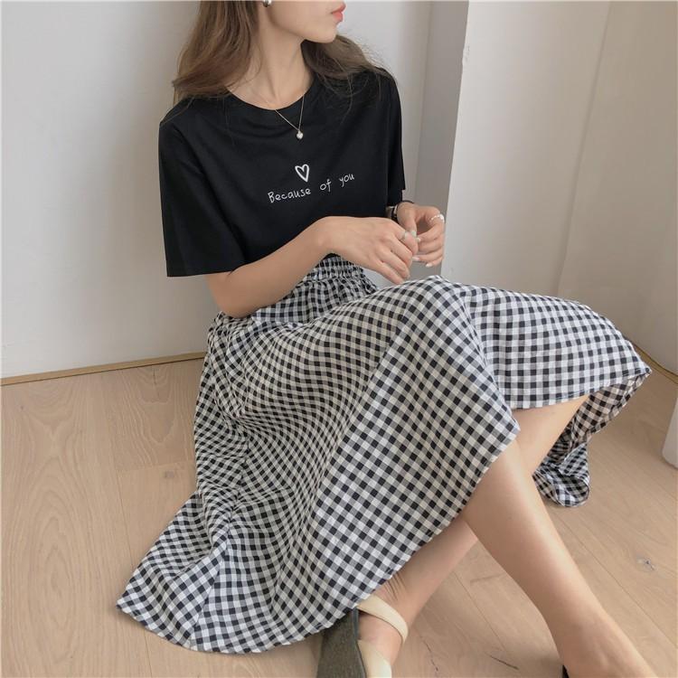 Áo thun tay lỡ BECAUSE OF YOU trái tim xinh dáng rộng unisex