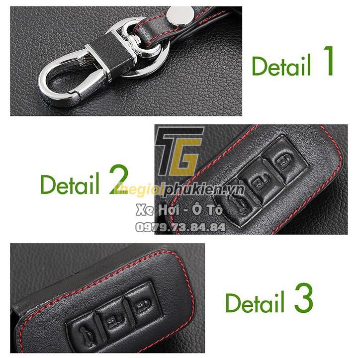 Bao da 3D bảo vệ chìa khóa xe Mitsubishi Attrage, Mitsubishi Xpander, Mitsubishi Outlander kèm móc đeo Inox