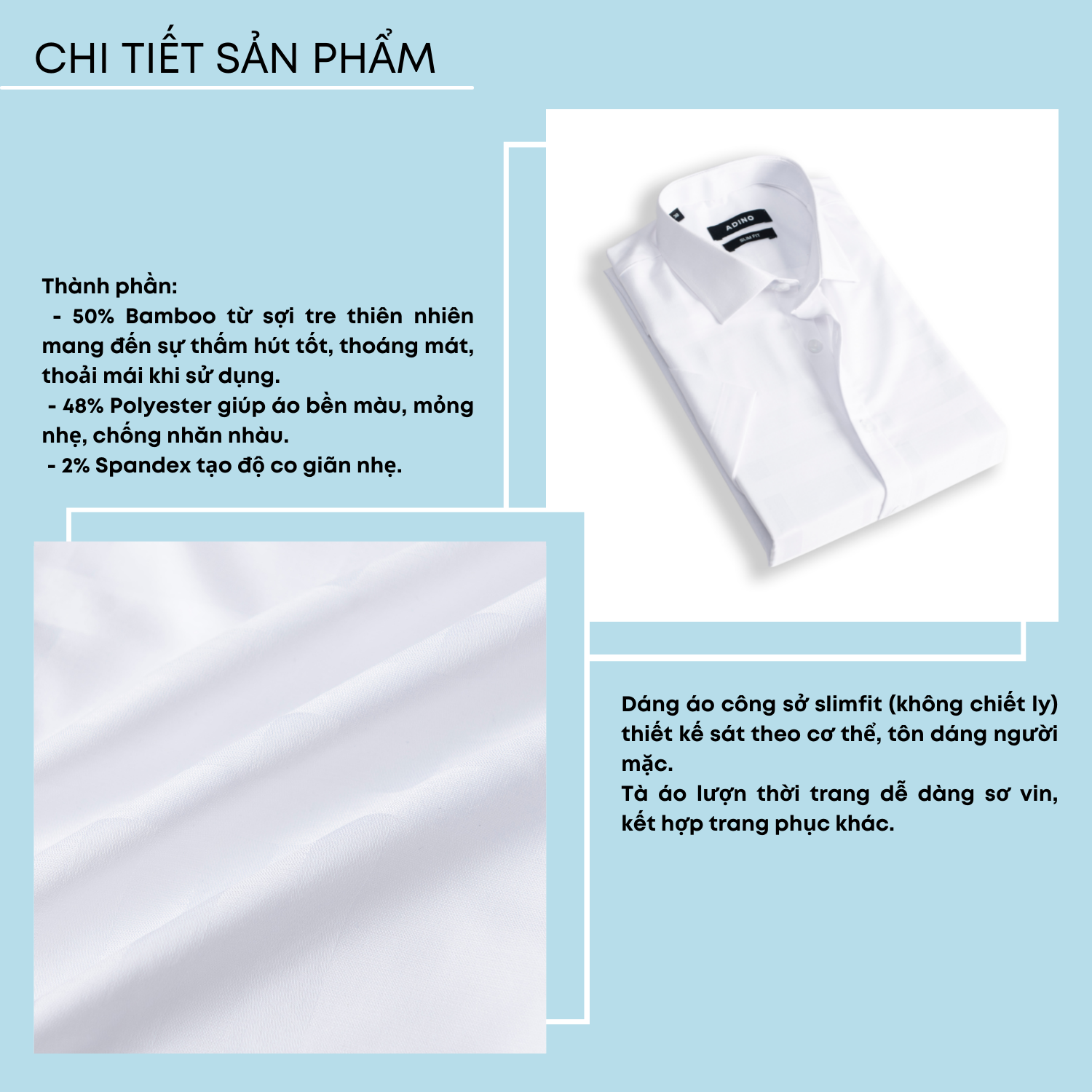 Áo sơ mi nam cộc tay màu trắng kẻ ADINO vải sợi tre bamboo mềm mịn mát dáng slimfit công sở trẻ trung CT93
