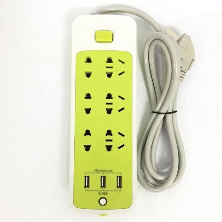 Ổ Cắm Điện Chống Giật Đa Năng Tích Hợp 3 Cổng Usb - 6 Lỗ Tiện Lợi