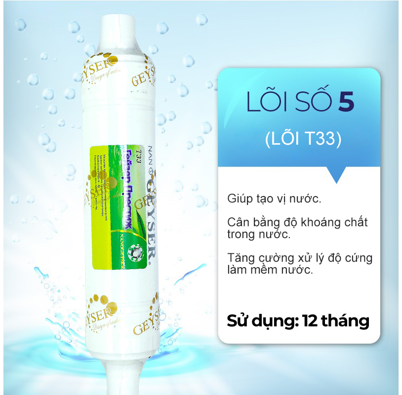 Lõi lọc nước số 4 máy NANO, Lõi T33 Nano Geyser, Dùng cho các dòng máy lọc nước NANO, Geyser Eco, Ecotar, TK - Hàng Chính Hãng