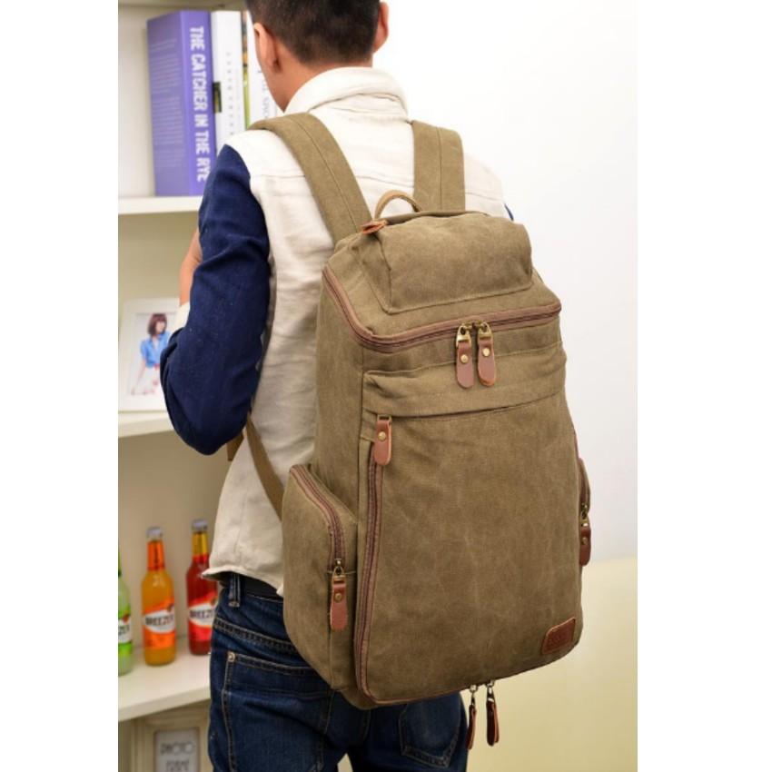 Balo canvas phối da ba lô du lịch phượt dã ngoại, balo sinh viên 205876
