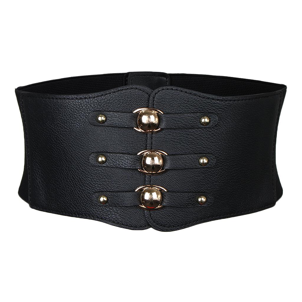 2xWomen Vintage Leather Wide Waist Belt Cincher Elastic Band Corset