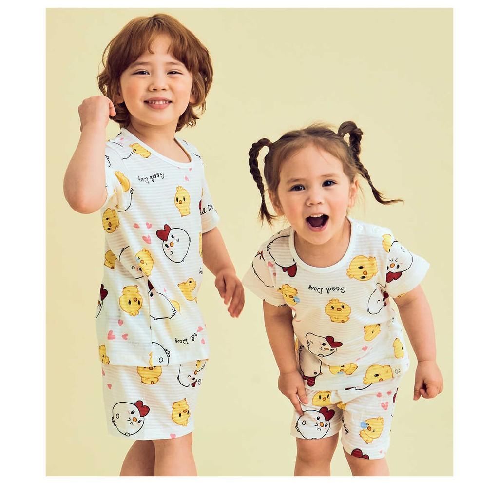 BỘ NGẮN CAO CẤP CHO BÉ NỘI ĐỊA HÀN, CHẤT COTTON GIẤY ORGANIC, MẪU CON GÀ
